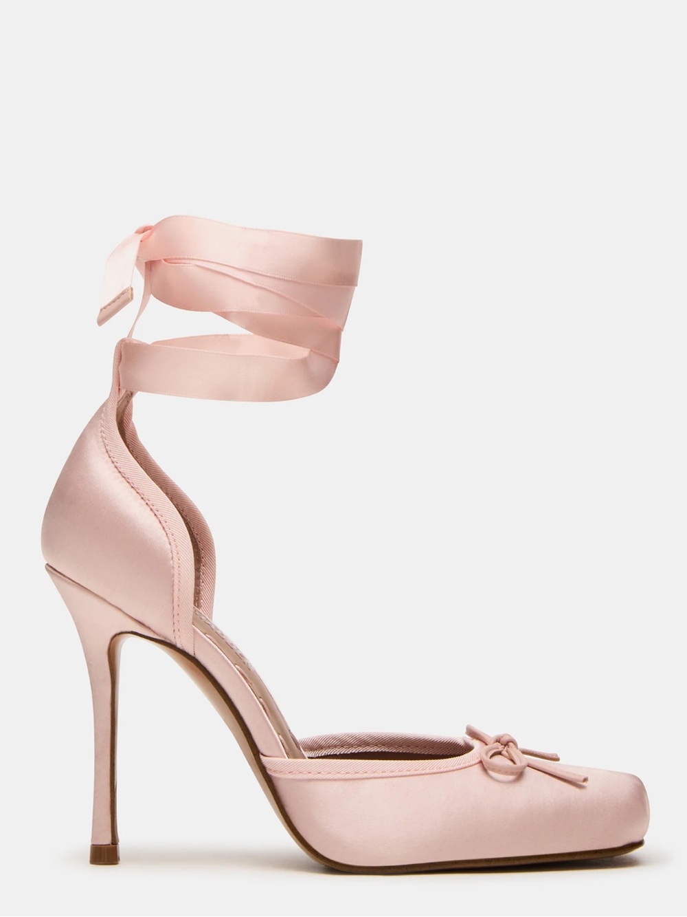 Steve Madden Blush Pink Satin Ankle-Tie Stiletto Pumps